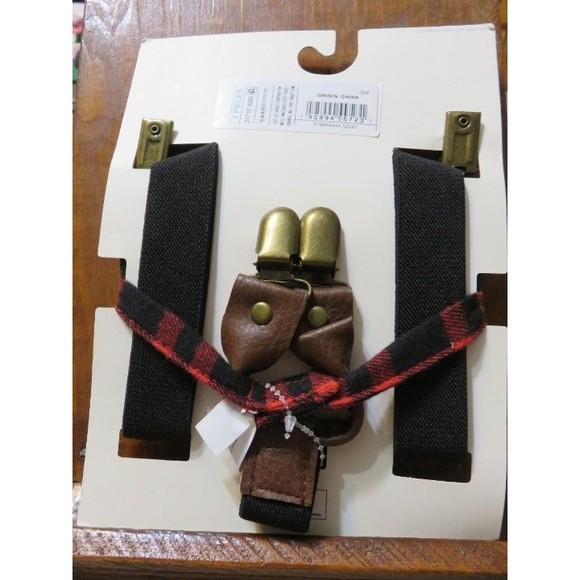 Toddler Boys Suspenders with Red & Black Buffalo Plaid Bow Tie set - new - Picture 2 of 3